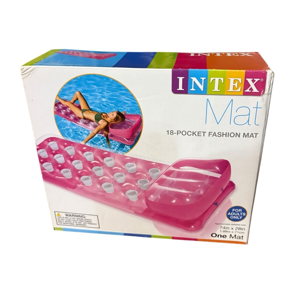 Intex 2018 18-Pocket Fashion Pool Lounge Mat w/Pillow Pink 74”x28” #58890EP